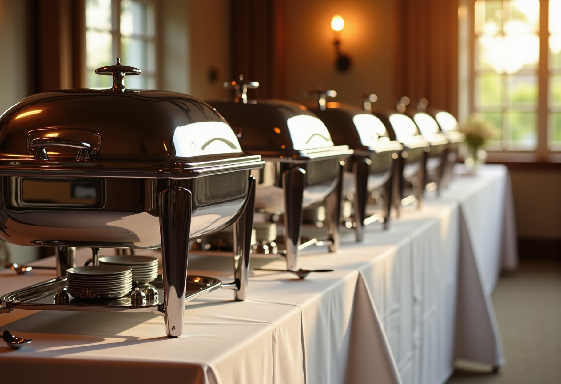 Buffet line set for a 120-guest reception in Edmond